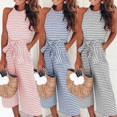 CASUAL STRIPED JUMPSUIT - FancyGad